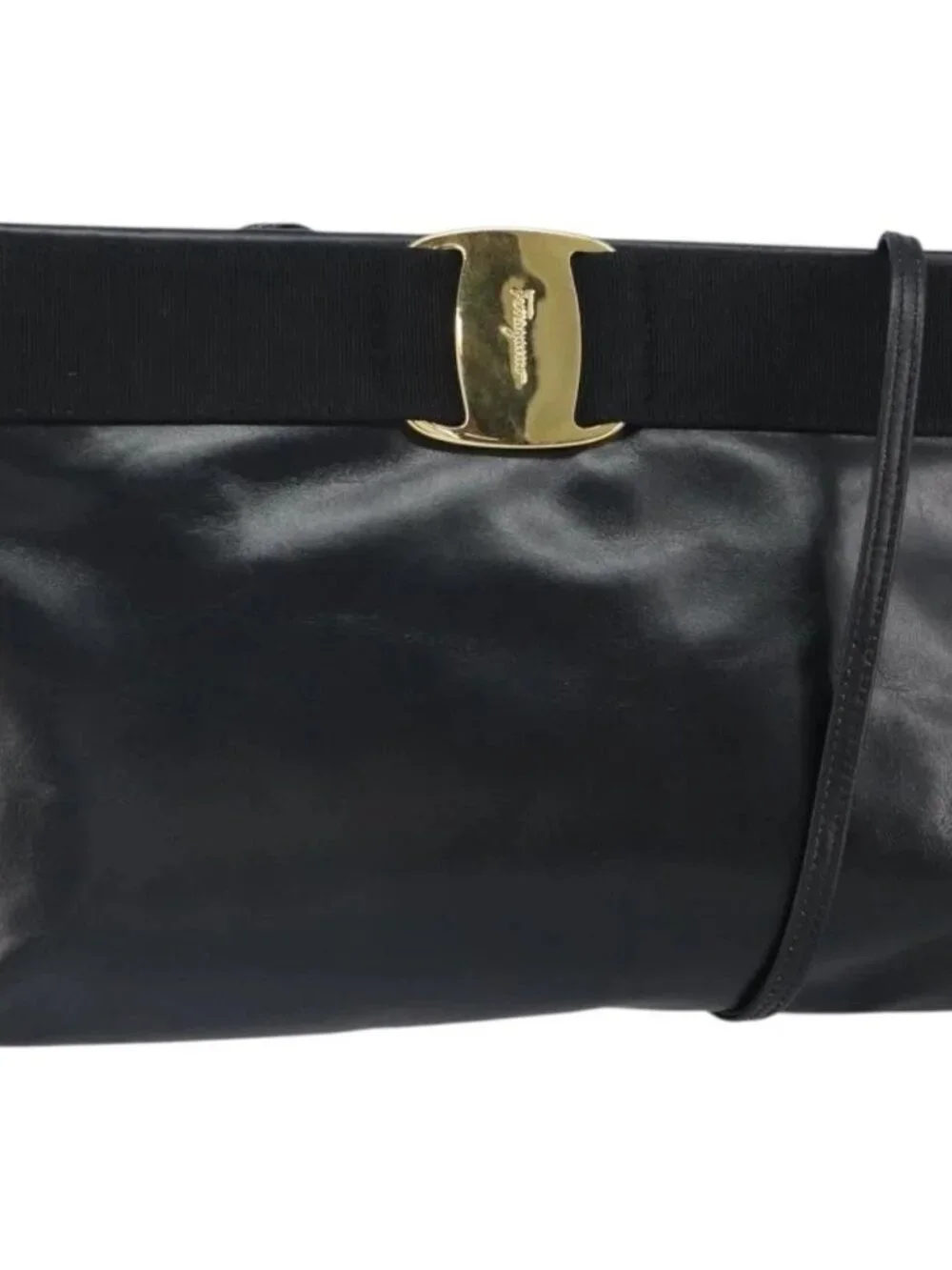 Salvatore Ferragamo Shoulder Bag Leather Black Gold Auth 163963